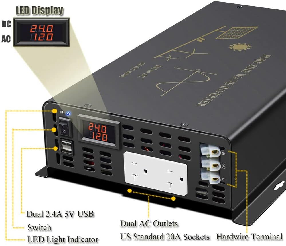 3000W Pure Sine Wave Solar Pow - огляд і ціна Inverter Pure Sine Wave 60Hz 120V 3000W
